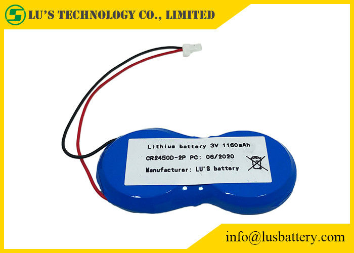 Клетка 1200mah 3.0v монетки лития кнопки CR2450-2P с соединителем проводов JST