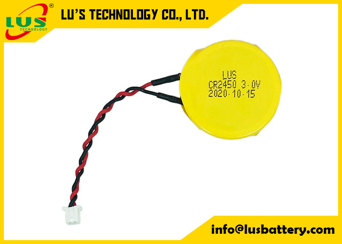 PCB SMT проводов CR2450-1P блока батарей 65mm 3v 600mah Limno2 с соединителем 2P