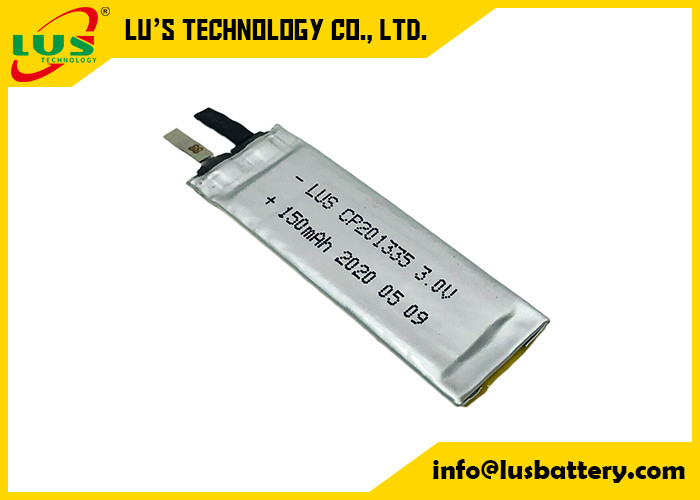 Изготовленная на заказ батарея лития CP201335 терминалов 3.0V 150mAh LiMnO2 гибкая для бирок